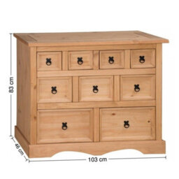 Mercers Furniture Corona 9 Drawer Merchants Chest Sideboard 4+3+2 Drawers Solid Wood Pine Wooden With Mexican Styling - thumbnail 4