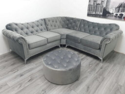 Stratus Interiors Elegance Chesterfield Back Velvet Sofa Plain Seating Cushions - L Shape Corner - thumbnail 1