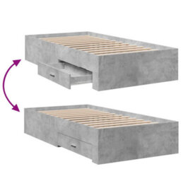 Berkfield Bed Frame With Drawers Without Mattress Concrete Grey 90X200 Cm - thumbnail 7