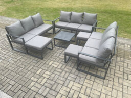 Fimous Aluminium Outdoor Garden Furniture Set Patio Lounge Sofa With Coffee Table 3 Footstools Conservatory Set Dark Grey - thumbnail 2