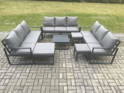 Fimous Aluminium Outdoor Garden Furniture Set Patio Lounge Sofa With Coffee Table 3 Footstools Conservatory Set Dark Grey - thumbnail 1
