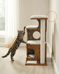 Songmics Cat Condo, Medium Tower Featuring Three Beds And A Cave, Mdf And Wood Veneer, Sisal Post, Washable, Rustic Brown - thumbnail 8