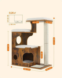 Songmics Cat Condo, Medium Tower Featuring Three Beds And A Cave, Mdf And Wood Veneer, Sisal Post, Washable, Rustic Brown - thumbnail 9