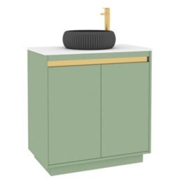 Royal Bathrooms Orion 800mm Mint Sage Floor Standing Plain White Countertop Vanity Unit 2 Door With Milan Black Basin & Brushed Brass Accent Trim - thumbnail 6