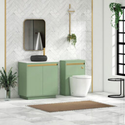 Royal Bathrooms Orion 800mm Mint Sage Floor Standing Plain White Countertop Vanity Unit 2 Door With Milan Black Basin & Brushed Brass Accent Trim - thumbnail 3