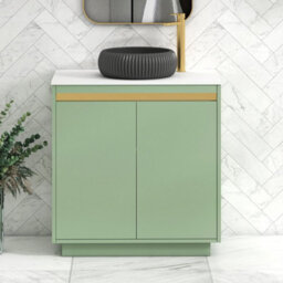 Royal Bathrooms Orion 800mm Mint Sage Floor Standing Plain White Countertop Vanity Unit 2 Door With Milan Black Basin & Brushed Brass Accent Trim - thumbnail 2