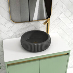 Royal Bathrooms Orion 800mm Mint Sage Floor Standing Plain White Countertop Vanity Unit 2 Door With Milan Black Basin & Brushed Brass Accent Trim - thumbnail 5