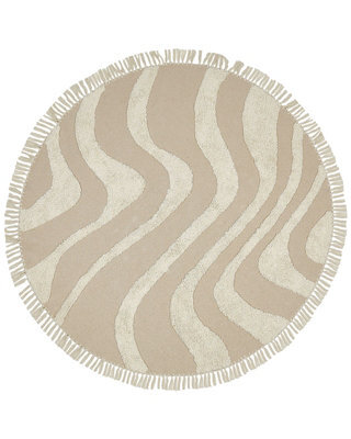 Beliani Aura Home 140Cm Round Beige Cotton Rug - Tufted With Fringe, Boho Style - image 1