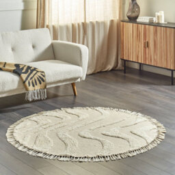 Beliani Aura Home 140Cm Round Beige Cotton Rug - Tufted With Fringe, Boho Style - thumbnail 2