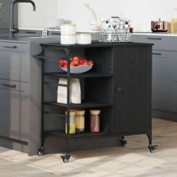 Walplus Kitchen Trolley Black Oak 87.5 X 38.5 X 84.5 Cm Engineered Wood
