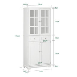 Sobuy Fsb76-W, Tall Cupboard With 2 Cabinets And 2 Drawers Tall Cabinet Cupboard Sideboard,white,w75Xd40Xh175.5 - thumbnail 3