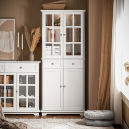 Sobuy Fsb76-W, Tall Cupboard With 2 Cabinets And 2 Drawers Tall Cabinet Cupboard Sideboard,white,w75Xd40Xh175.5 - thumbnail 2