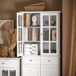 Sobuy Fsb76-W, Tall Cupboard With 2 Cabinets And 2 Drawers Tall Cabinet Cupboard Sideboard,white,w75Xd40Xh175.5 - thumbnail 5