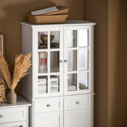 Sobuy Fsb76-W, Tall Cupboard With 2 Cabinets And 2 Drawers Tall Cabinet Cupboard Sideboard,white,w75Xd40Xh175.5 - thumbnail 4