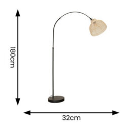 Valuelights Louis Black Arched Curved Floor Lamp With Cream Woven Basket Lamp Shade And Led Bulb - thumbnail 4