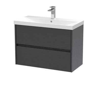 Nuie Havana Wall Hung 2 Drawer Vanity Basin Unit & Thin-Edge Ceramic Basin, Modern Sink Vanity Unit In Graphite Grey With White - image 1