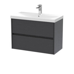 Nuie Havana Wall Hung 2 Drawer Vanity Basin Unit & Thin-Edge Ceramic Basin, Modern Sink Vanity Unit In Graphite Grey With White - thumbnail 4
