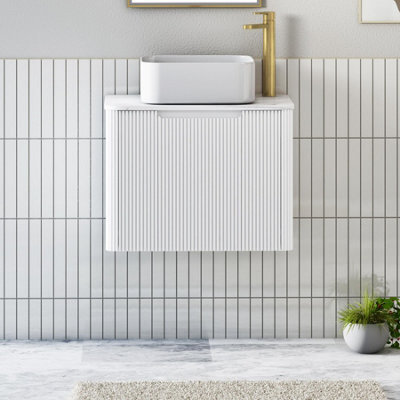 Royal Bathrooms Avenza 600mm Matt White Wall Hung Bathroom Countertop Vanity Unit 1 Drawer With Elena Basin - image 1