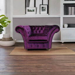 Chesterfield Armchair Boutique Amethyst Purple Velvet Fabric In Balmoral Style - thumbnail 2