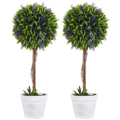 Set Of 2 Potted Artificial Plants Ball Tree With Lavender Flowers, 60Cm - image 1