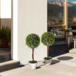 Set Of 2 Potted Artificial Plants Ball Tree With Lavender Flowers, 60Cm - thumbnail 6