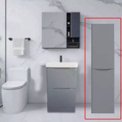 D Pro T Bathrooms 350mm High Gloss Light Grey Floor Standing Tall Bathroom Smile Storage Unit Soft Close - image 1