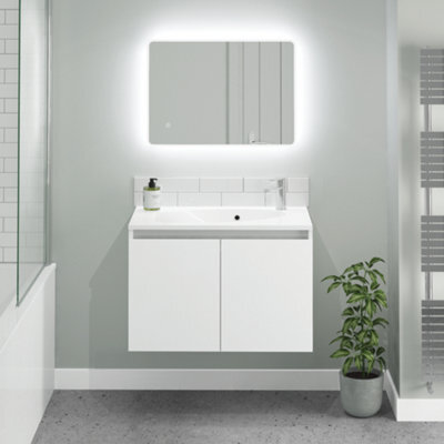 NEWLAND Pebble 600mm White Gloss Wall Hung Basin Unit Complete With Basin - image 1