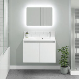 NEWLAND Pebble 600mm White Gloss Wall Hung Basin Unit Complete With Basin - thumbnail 2