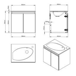 NEWLAND Pebble 600mm White Gloss Wall Hung Basin Unit Complete With Basin - thumbnail 6