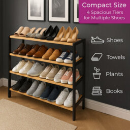 Neo Black/natural 4-Tier Bamboo Shoe Rack Wooden Shoe Storage Organiser Shelf For Hallway, Entrance Living Room - thumbnail 3
