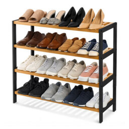 Neo Black/natural 4-Tier Bamboo Shoe Rack Wooden Shoe Storage Organiser Shelf For Hallway, Entrance Living Room - thumbnail 7