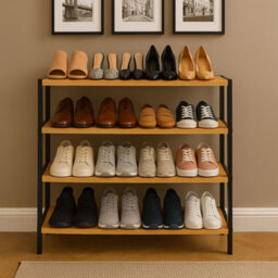 Neo Black/natural 4-Tier Bamboo Shoe Rack Wooden Shoe Storage Organiser Shelf For Hallway, Entrance Living Room - thumbnail 2