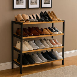 Neo Black/natural 4-Tier Bamboo Shoe Rack Wooden Shoe Storage Organiser Shelf For Hallway, Entrance Living Room - thumbnail 1