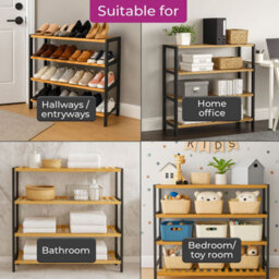 Neo Black/natural 4-Tier Bamboo Shoe Rack Wooden Shoe Storage Organiser Shelf For Hallway, Entrance Living Room - thumbnail 4