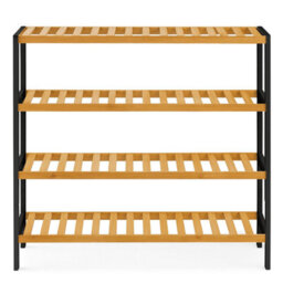 Neo Black/natural 4-Tier Bamboo Shoe Rack Wooden Shoe Storage Organiser Shelf For Hallway, Entrance Living Room - thumbnail 8