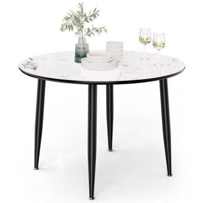Vonhaus Dining Table, 4 Seater Kitchen Table For Dining Room, Cicular Marble Top Effect With Black Tapered Legs, Parma - image 1
