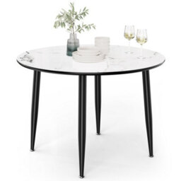 Vonhaus Dining Table, 4 Seater Kitchen Table For Dining Room, Cicular Marble Top Effect With Black Tapered Legs, Parma - thumbnail 1