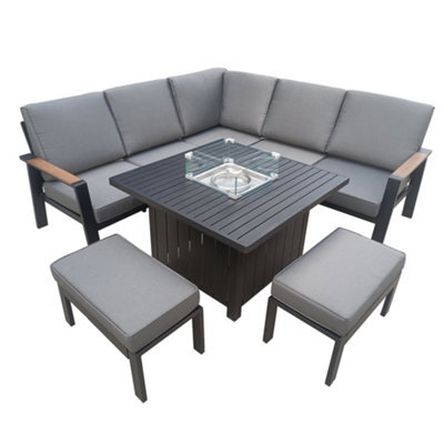 7 Seater Garden Furniture Set, Aluminium Patio Corner Sofa Set With Table, Stools, Soft Cushion, Patio Sectional Conversation Set - image 1