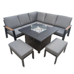 7 Seater Garden Furniture Set, Aluminium Patio Corner Sofa Set With Table, Stools, Soft Cushion, Patio Sectional Conversation Set - thumbnail 1