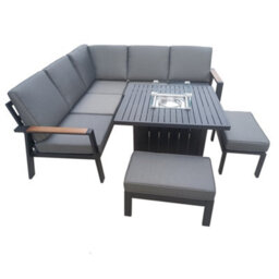 7 Seater Garden Furniture Set, Aluminium Patio Corner Sofa Set With Table, Stools, Soft Cushion, Patio Sectional Conversation Set - thumbnail 2