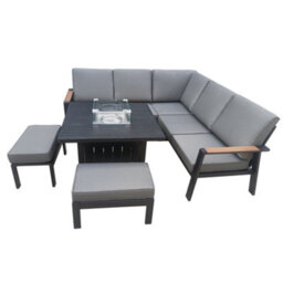 7 Seater Garden Furniture Set, Aluminium Patio Corner Sofa Set With Table, Stools, Soft Cushion, Patio Sectional Conversation Set - thumbnail 4