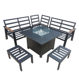 7 Seater Garden Furniture Set, Aluminium Patio Corner Sofa Set With Table, Stools, Soft Cushion, Patio Sectional Conversation Set - thumbnail 5