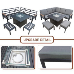 7 Seater Garden Furniture Set, Aluminium Patio Corner Sofa Set With Table, Stools, Soft Cushion, Patio Sectional Conversation Set - thumbnail 6