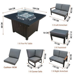 7 Seater Garden Furniture Set, Aluminium Patio Corner Sofa Set With Table, Stools, Soft Cushion, Patio Sectional Conversation Set - thumbnail 8