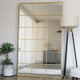 Jōbū Jobu Home - Kyo - Full Length Gold Metal Rectangle Lattice Grid Mirror - 150Cm X 60Cm