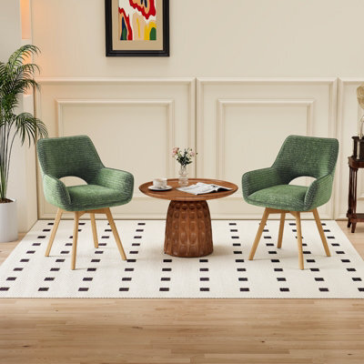 Longtoo Set Of 2 Swivel Dining Chairs , Swivel Upholstered Chairs With Armrests And Wooden Legs, Green - image 1