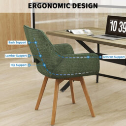 Longtoo Set Of 2 Swivel Dining Chairs , Swivel Upholstered Chairs With Armrests And Wooden Legs, Green - thumbnail 4