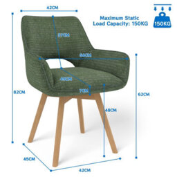 Longtoo Set Of 2 Swivel Dining Chairs , Swivel Upholstered Chairs With Armrests And Wooden Legs, Green - thumbnail 2