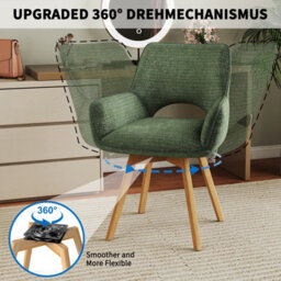 Longtoo Set Of 2 Swivel Dining Chairs , Swivel Upholstered Chairs With Armrests And Wooden Legs, Green - thumbnail 3