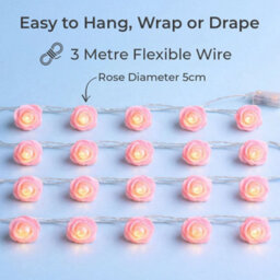Pink Rose 20 Led String Lights Battery Operated Fairy Romantic Flower Indoor - thumbnail 6